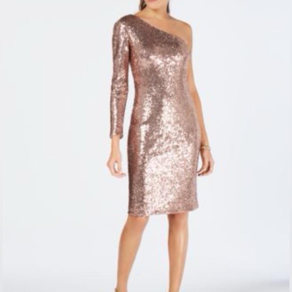 One-Shoulder Sequin Bronze Dress Nightway NWT Cocktail Party Wedding
